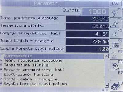 ekran wyswietlania parametrw