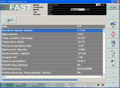 ekran wyswietlania parametrw